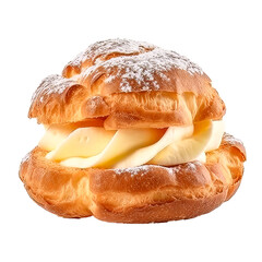 cream puff or choux pastry filled with custard isolated on a transparent background