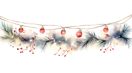 Watercolored christmas garland on white background