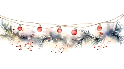 Foto op Plexiglas Watercolored christmas garland on white background © Ekaterina