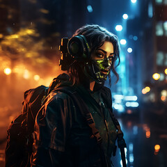 apocalypse character cyberpunk girl with mask on her face generative AI - obrazy, fototapety, plakaty