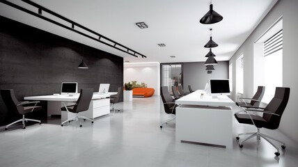 Inspiring office interior design Minimalist style Corporate Office with Open Space Design featuring Clean lines architecture. Generative AI AIG 31.