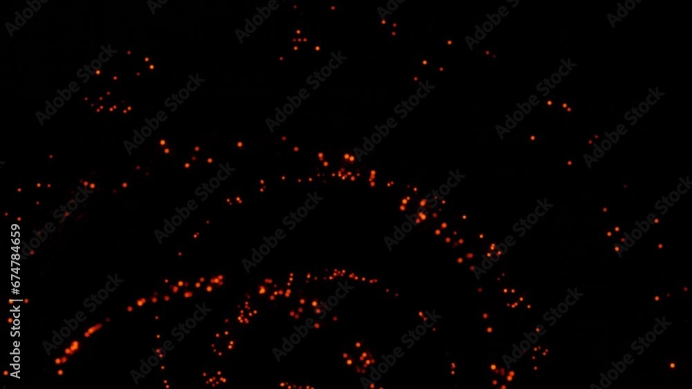 Poster blinking particles on thin hairs move on a black background. looped animation. 3d render.