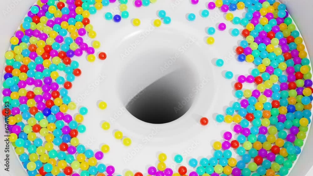 Aufkleber multi-colored balls fall and are collected in a hole in the center. 3d render.