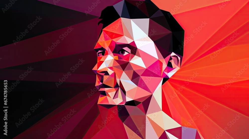 Poster a close up of a person's face in a low polygonic style of a man's face. generative ai