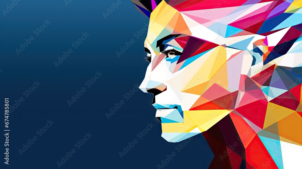 Poster a close up of a person's face with a multicolored design on the side of the face. generative ai