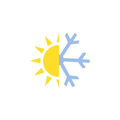 winter summer icon, snowflake and sun on a white background, vector illustration