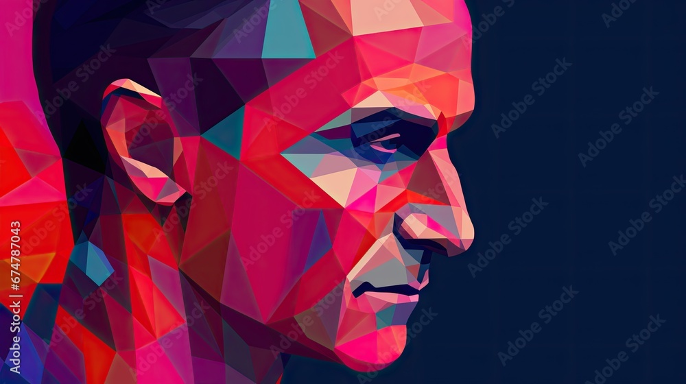 Poster a close up of a person's face in a low polygonic style of a man's face. generative ai