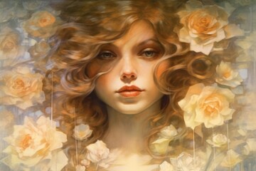 Beautiful Ethereal Portrait of a flower girl. beautiful Generative AI AIG32