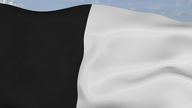 Loop der schwarz-wei&szlig;e Fahne wehend im Wind als Nahaufnahme 4K