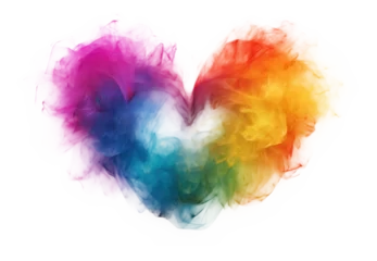 Foto op Canvas A heart made of rainbow smoke on transparent background. Romantic vivid explosion inked clouds, png element. © NikonLamp