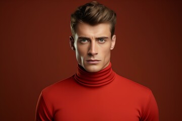 Obraz premium Stylish man in a turtleneck sweater, on a minimalistic simple bright background. generative AI