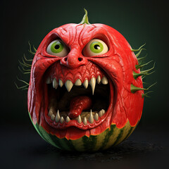 a sinister evil sneering watermelon fruit  - obrazy, fototapety, plakaty