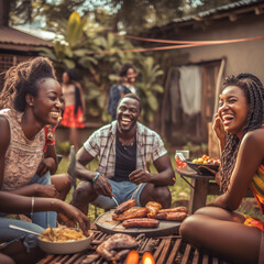 Happy kenyan friends in weekend attire hanging - obrazy, fototapety, plakaty