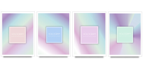 Templates gradient holographic background. Futuristic holographic poster with gradient mesh. 90s, 80s retro style. Iridescent graphic template for brochure, banner, wallpaper, mobile screen