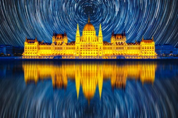Budapest Parliament: Star Trail Reflections in the Night
