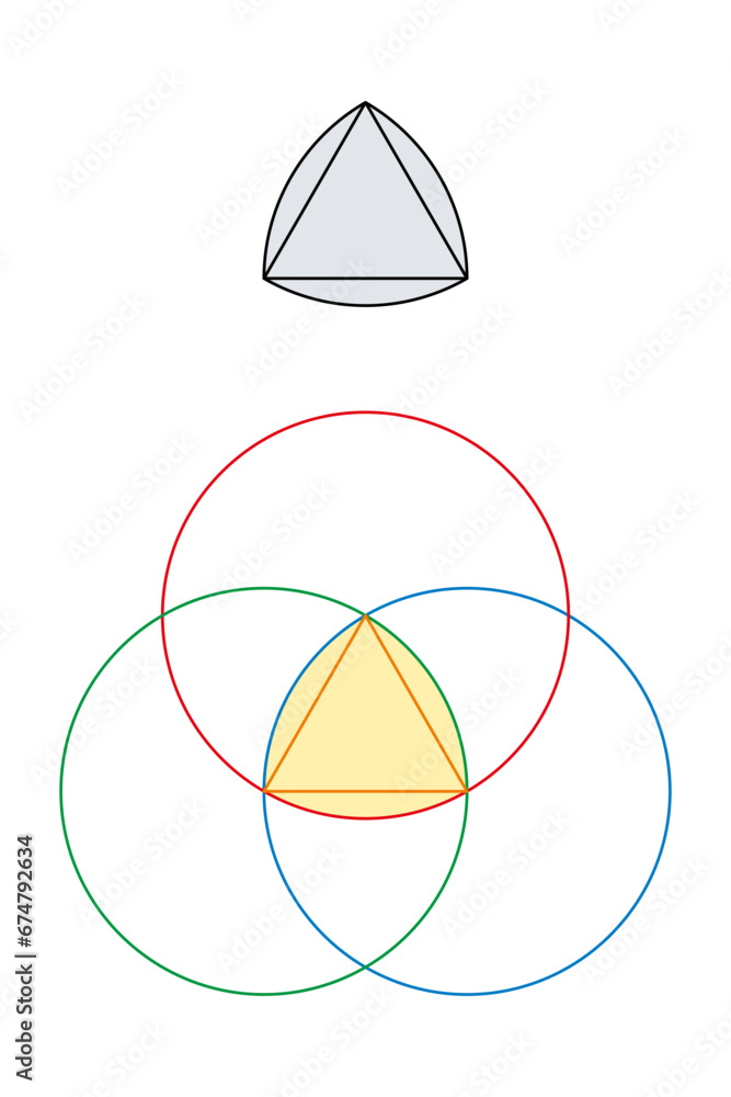 Poster reuleaux triangle, curved triangle with constant width. based on an equilateral triangle, and formed