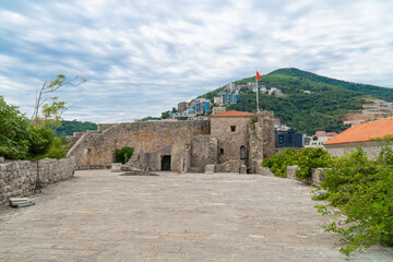 Fototapeta na wymiar Citadel Budva. Old walls of Town Budva, Montenegro in summer day 