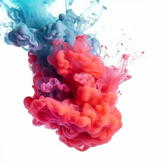 Abstract colorful red color cloud background, multicolored ink drop fluid motion in water, AI generated