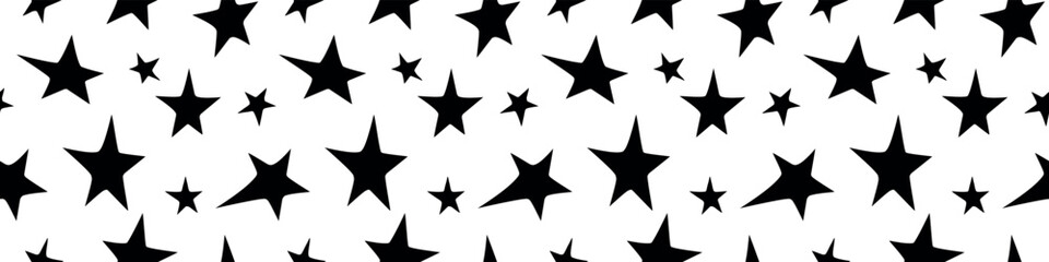 Obraz premium Seamless pattern with black stars. Night sky, space, astronomy background. Kids texture. Nursery prints for textile, apparel, wrapping paper