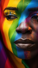 Obraz premium A close up of a person with a rainbow painted face