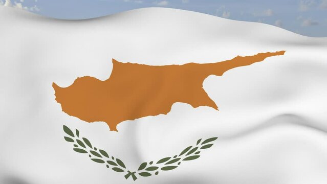 Loop der Zypern Fahne wehend im Wind als Nahaufnahme 4K
