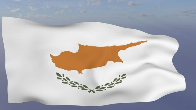 Loop der Zypern Fahne wehend im Wind als Nahaufnahme 4K