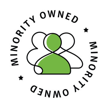 An icon featuring a circular minority owned badge, emphasizing diversity in ownership, the certification of being an inclusive business, and the recognition of minority entrepreneurship.
