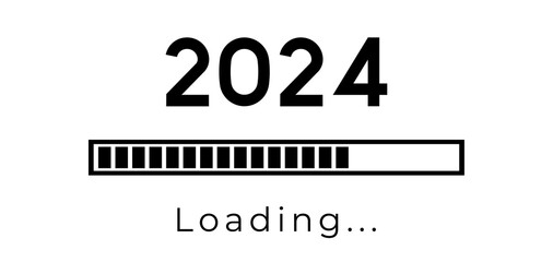 2024 countdown concept. Loading bar of 2023 to 2024. The loading of bar with loading progress for happy new year's eve and loading to 2024 with progress bar flat design isolated on white background