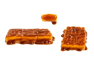 Tasty caramel candy isolated on white background.