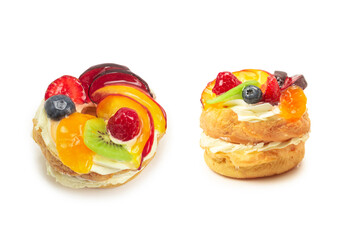 Home made cake with cream and fruit isolated