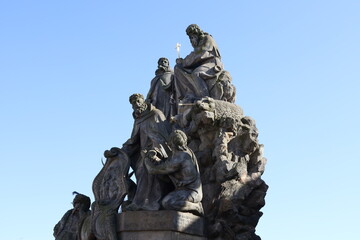 View of Charles Bridge Statue in the morning in Prague