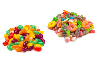 Colorful jelly beans isolated on white.