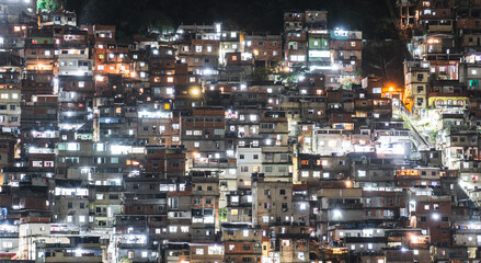 Night-Time View of Favela on Steep Hill with Funicular Line