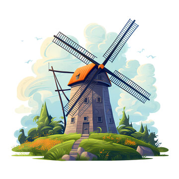 Windmill flat art illustration