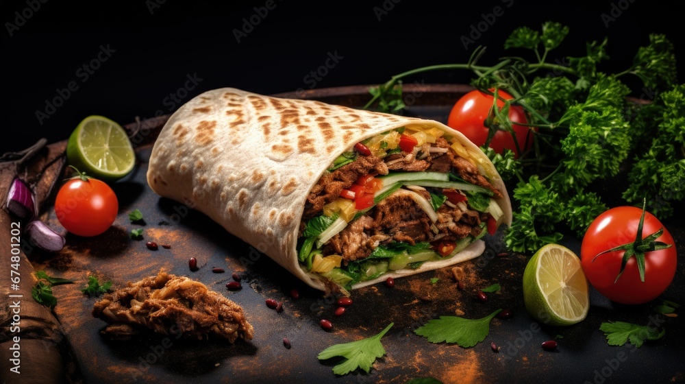 Sticker shawarma vegetable doner kebab burrito filling burrito veggie pita vegetarian bread vegetables dish 