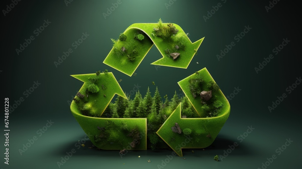 Poster green recycle 3d symbol, save the planet and energy concept. green trees in recycle shape.