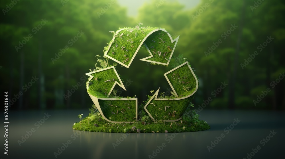 Poster green recycle 3d symbol, save the planet and energy concept. green trees in recycle shape.