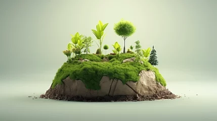 Foto op Plexiglas 3d illustration of mini farm isolated. Plants isolated on soil island. micro world concept. © HN Works
