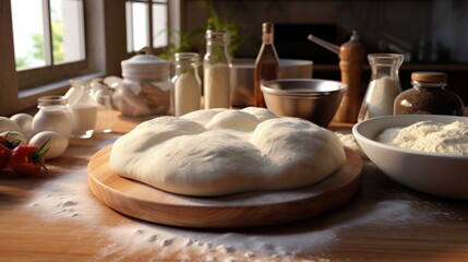 Pizza Dough，Preparation homemade pizza on kitchen table