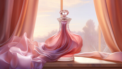 Elegant Perfume Bottle with Flowing Silk
