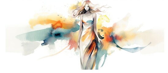 The abstract watercolor illustration with a white background and textured paper showcases a unique pattern design resembling hand painted fashion art perfectly isolated on the paper