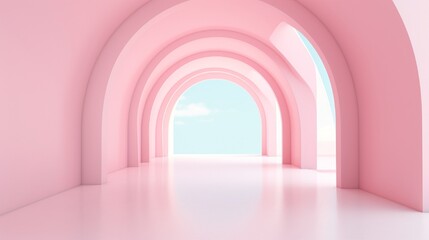  minimal fashion background, arch, tunnel, corridor, portal, perspective, pink mint pastel colors