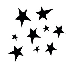 Set of black stars icon. Design elements, clip arts on the theme of night sky, UFO, space. Flat vector illustration