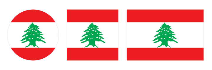 Lebanon flag vector icon set. Lebanese flag in square and round in vector. Original flag of Lebanon