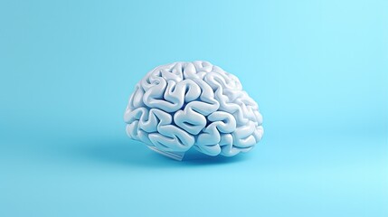 Human brain made of paper isolated on blue background. Mental health and problems with memory.