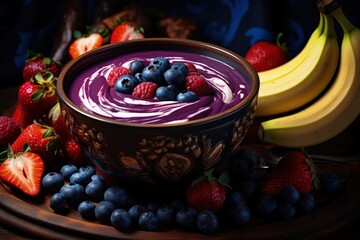 Smoothie bowl with berries and bananas, healthy eating. Generative AI