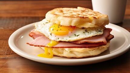 Classic Ham and Egg Breakfast Sandwich with Cheese