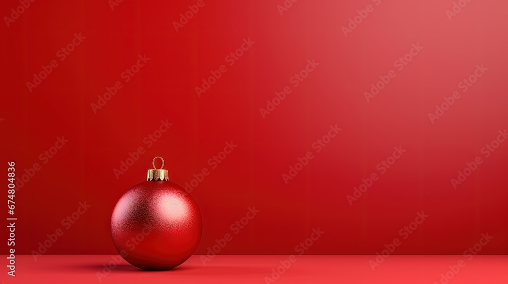 Aufkleber minimal red background christmas with bauble ball christmas decoration. room in the 3d. for backdrop