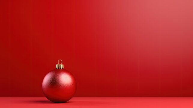 Minimal red background Christmas with bauble ball christmas decoration. Room in the 3d. For backdrop, Space for product and text. 3d render.