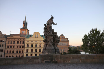 View of Charles Bridge Statue in the morning in Prague